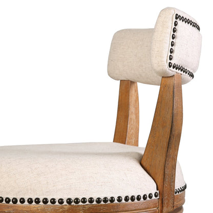26" Linen And Brown Fabric And Solid Wood Low Back Counter Height Swivel Bar Chair