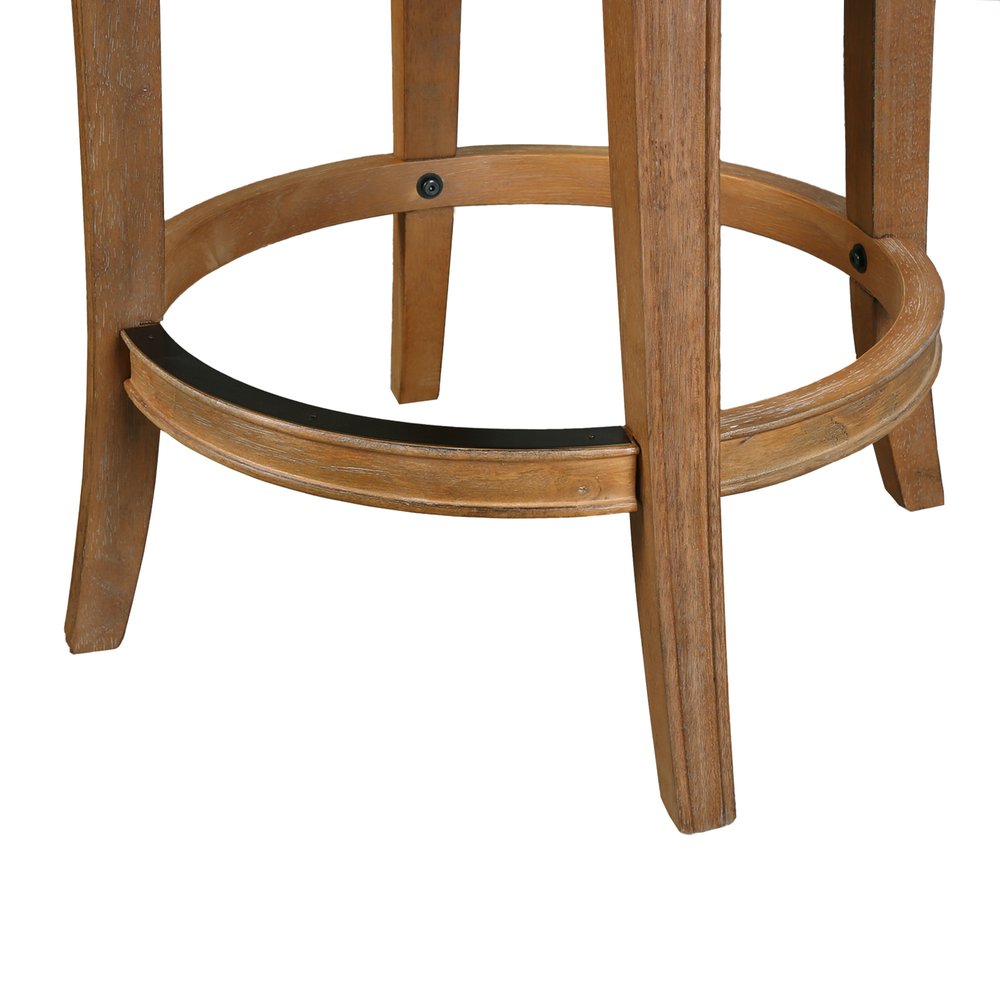 26" Linen And Brown Fabric And Solid Wood Low Back Counter Height Swivel Bar Chair
