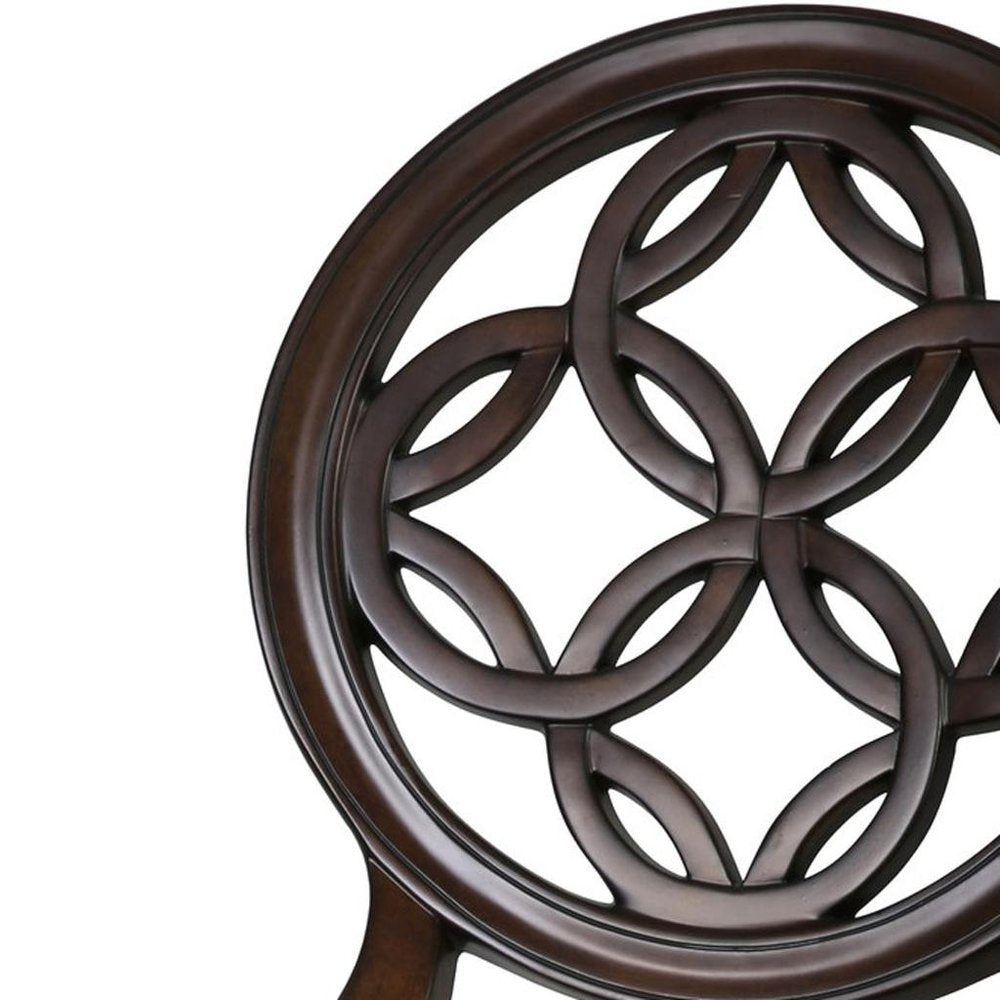 26" Dark Brown And Walnut Faux Leather And Solid Wood Counter Height Swivel Bar Chair