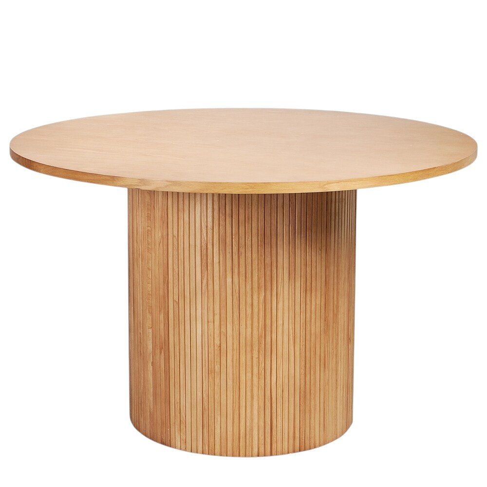 47" Brown Solid Wood Pedestal Base Round Top Dining Table