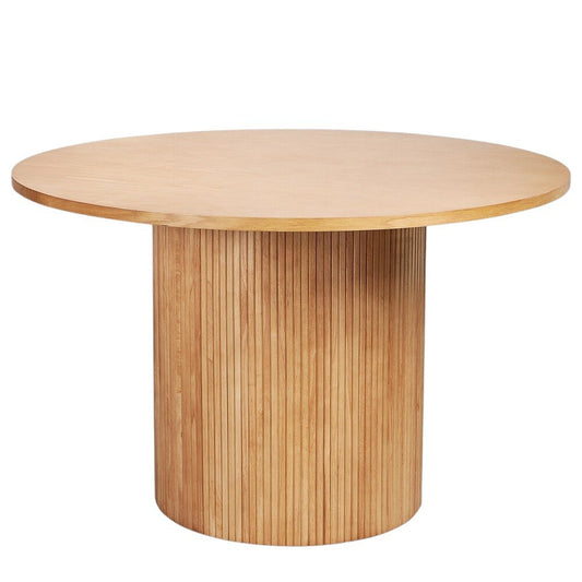 47" Brown Solid Wood Pedestal Base Round Top Dining Table