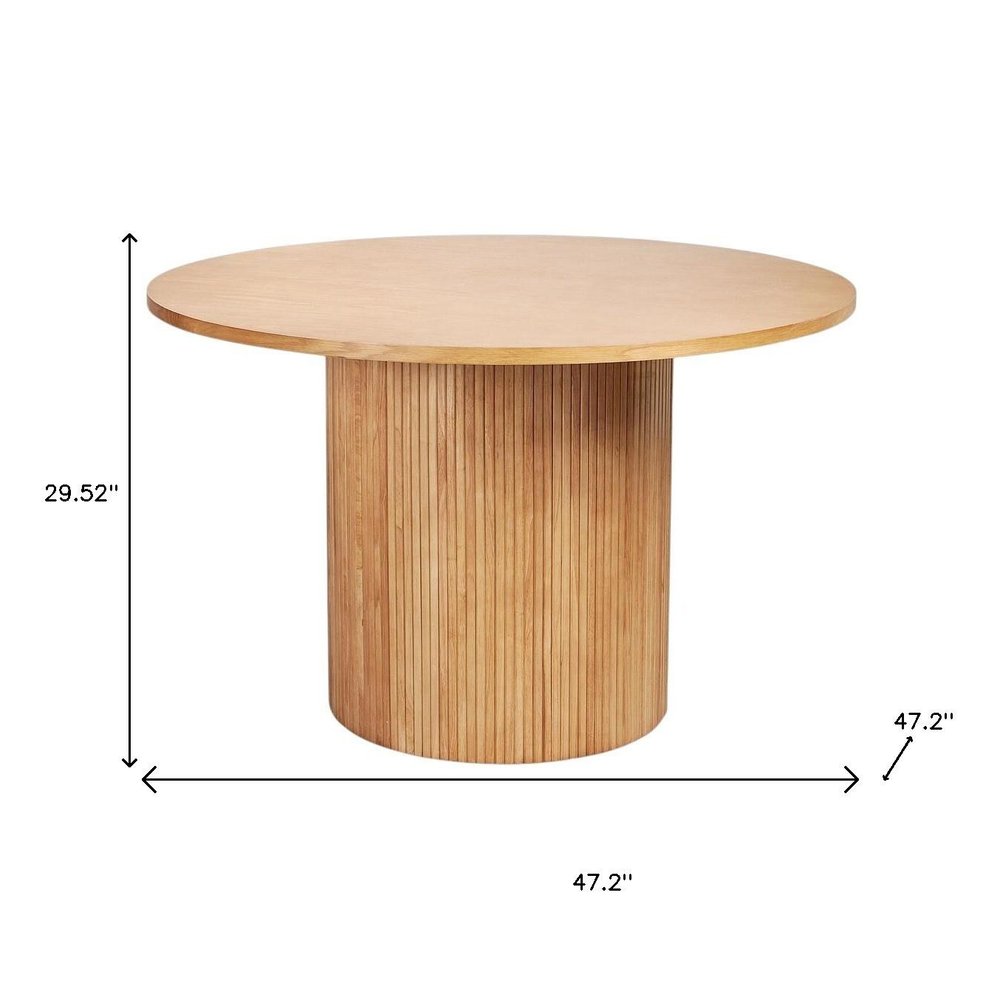 47" Brown Solid Wood Pedestal Base Round Top Dining Table