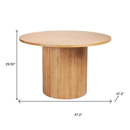47" Brown Solid Wood Pedestal Base Round Top Dining Table