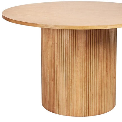 47" Brown Solid Wood Pedestal Base Round Top Dining Table