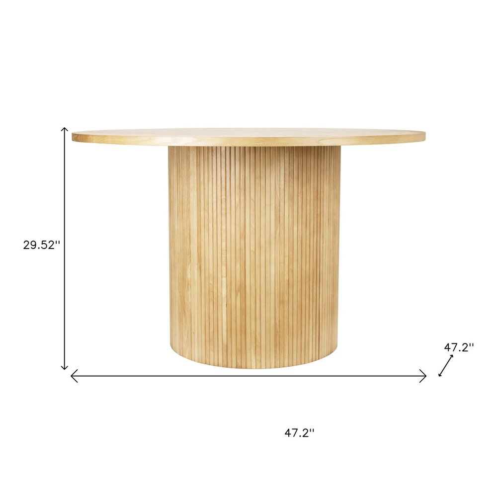 47" Natural Wood Pedestal Base Round Top Dining Table