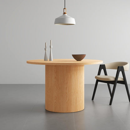 47" Natural Wood Pedestal Base Round Top Dining Table