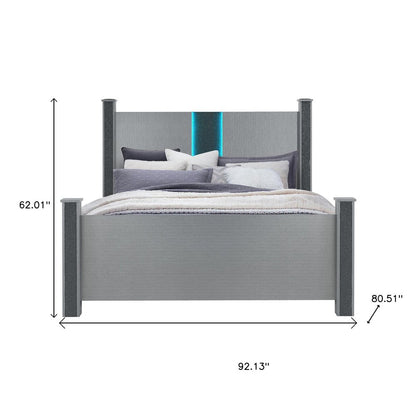 Silver Wood And Faux Crystals Lighted King Four Poster Bed Frame