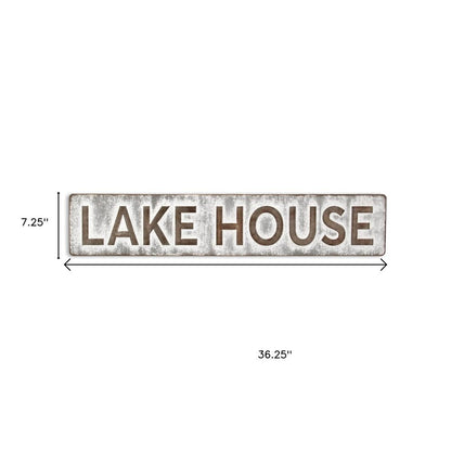7" X 36" Gray Lake House Galvanized Metal Wall Decor