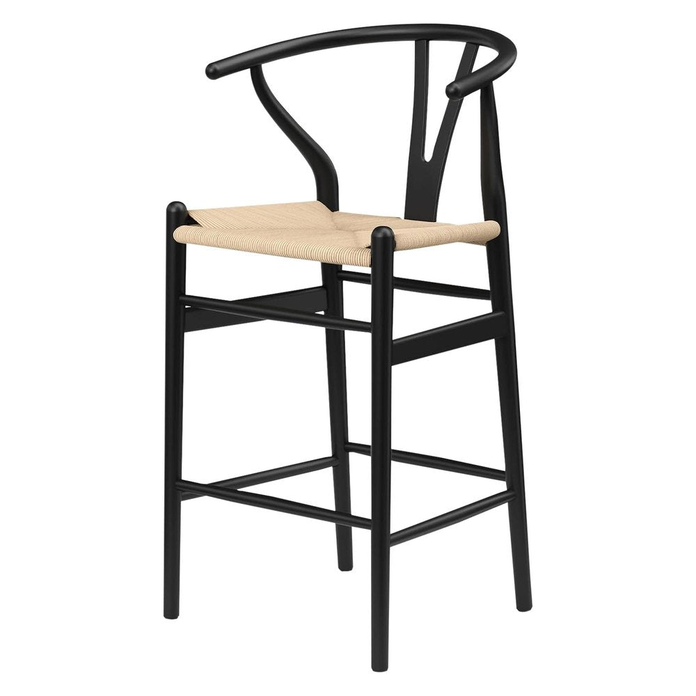 Set of Two 27" Beige And Black Solid Wood Counter Height Bar Chairs
