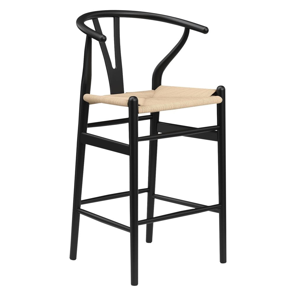 Set of Two 27" Beige And Black Solid Wood Counter Height Bar Chairs