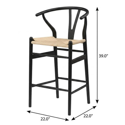 Set of Two 27" Beige And Black Solid Wood Counter Height Bar Chairs