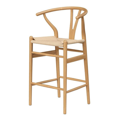 27" Beige And Natural Solid Wood Counter Height Bar Chair