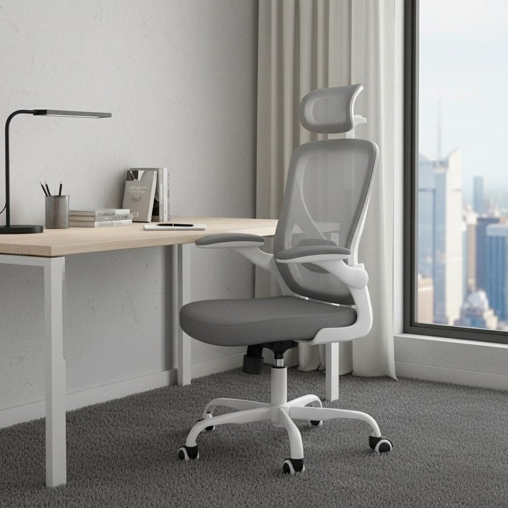 Gray And White Black And White Swivel Rolling Office Chair
