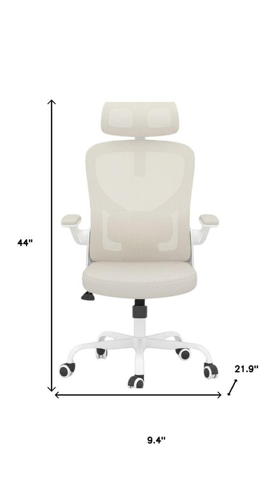 Beige And White White And Black Swivel Rolling Office Chair