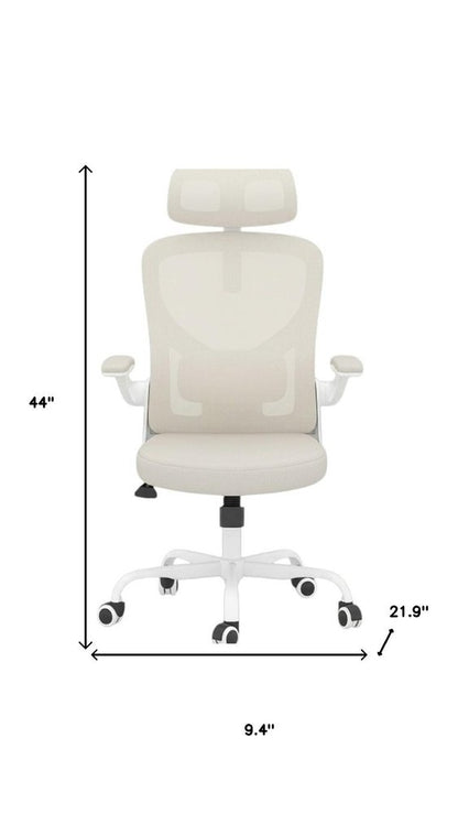 Beige And White White And Black Swivel Rolling Office Chair