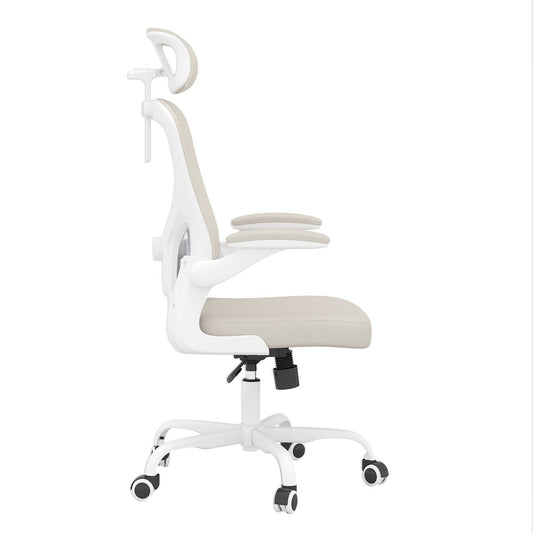 Beige And White White And Black Swivel Rolling Office Chair