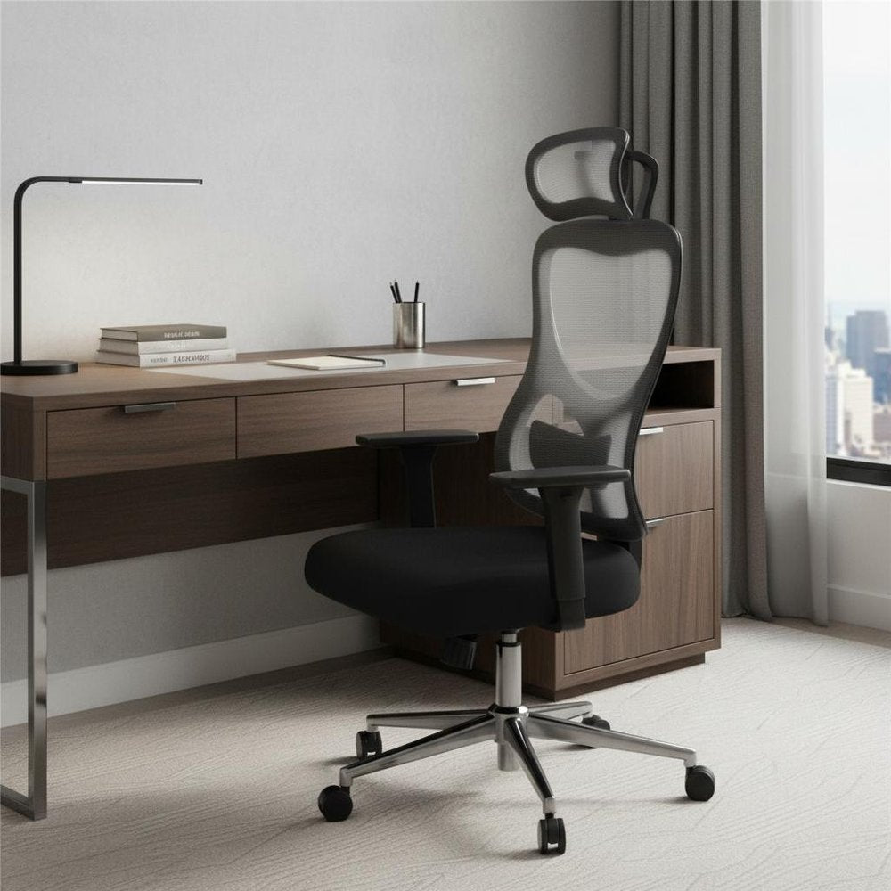 Black And Silver Swivel Rolling Office Chair