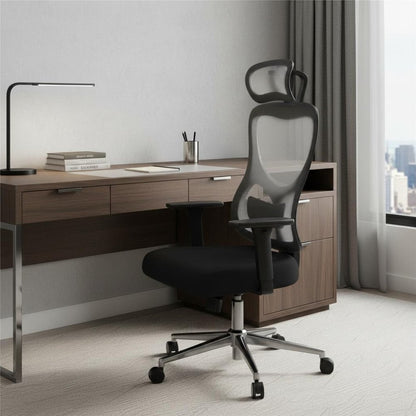 Black And Silver Swivel Rolling Office Chair