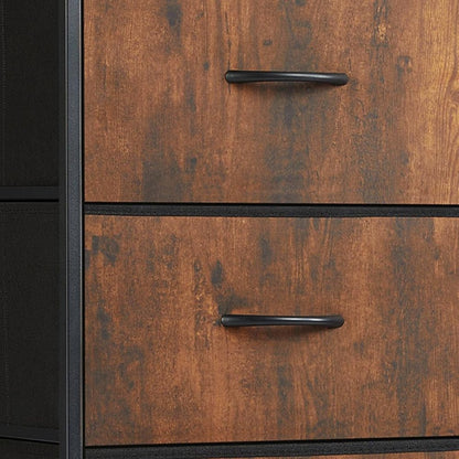 18" Black And Brown Fabric Wood And Metal Four Drawer Dresser