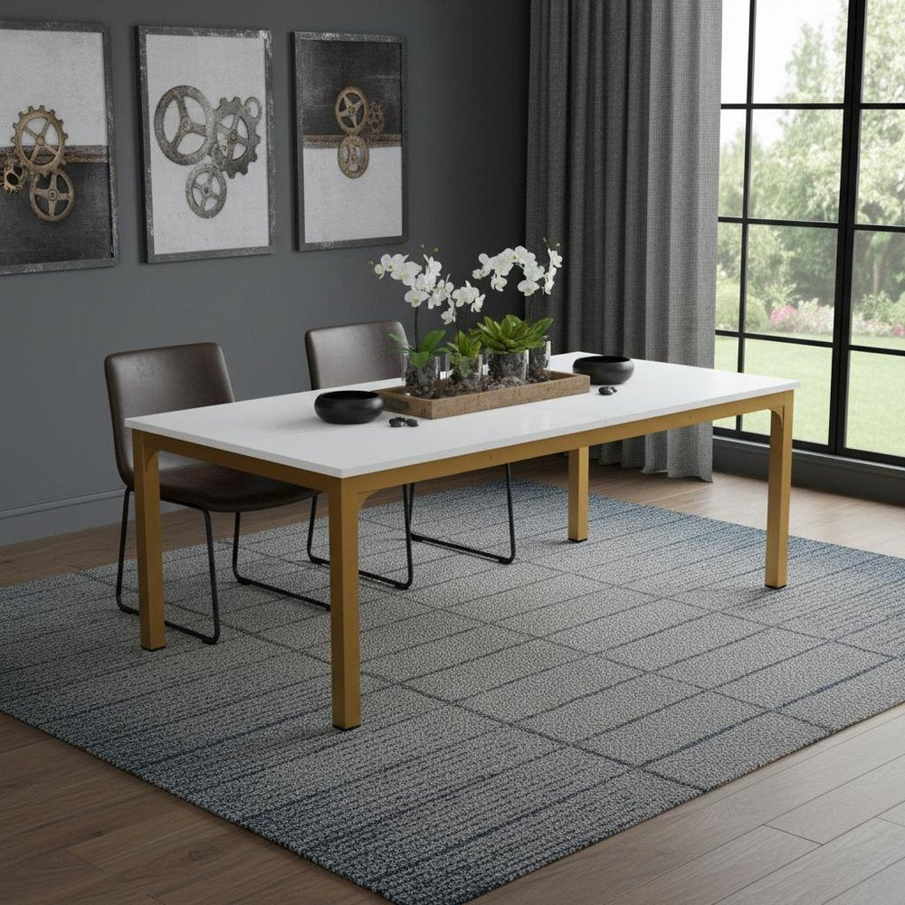 46" White and Gold Wood and Iron Dining Table