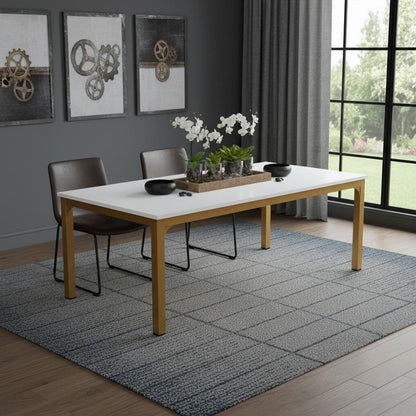 46" White and Gold Wood and Iron Dining Table