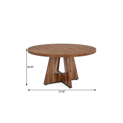 47" Brown Solid Wood Pedestal Base Round Top Dining Table