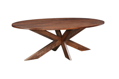 92" Brown Solid Wood Cross Leg Base Oval Dining Table