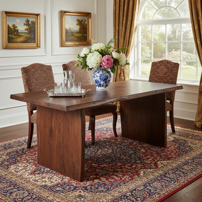 72" Brown Solid Wood Live Edge Sled Base Dining Table