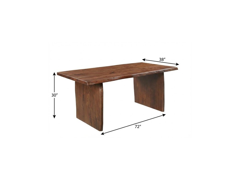 72" Brown Solid Wood Live Edge Sled Base Dining Table