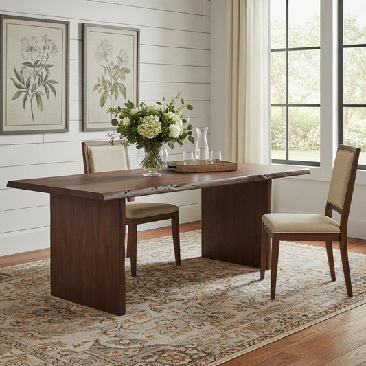 84" Brown Solid Wood Live Edge Sled Base Dining Table