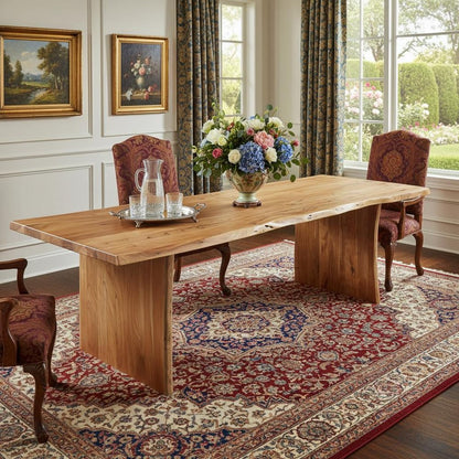 108" Natural Solid Wood Live Edge Sled Base Dining Table