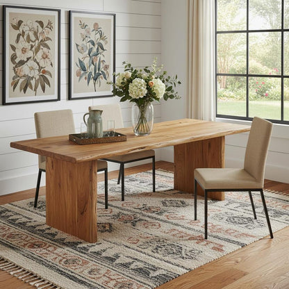 108" Natural Solid Wood Live Edge Sled Base Dining Table