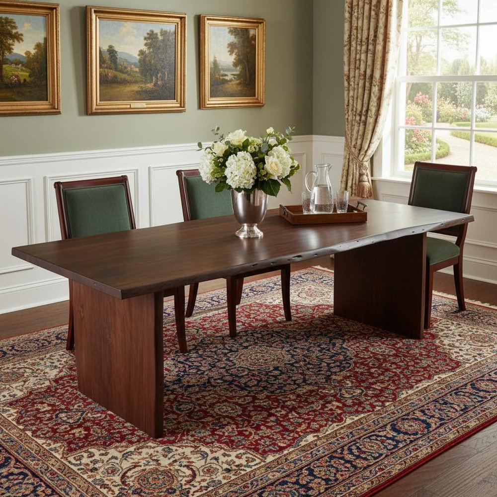108" Brown Solid Wood Live Edge Sled Base Dining Table