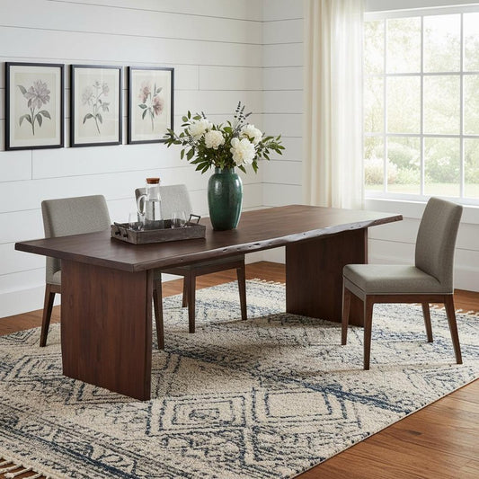 108" Brown Solid Wood Live Edge Sled Base Dining Table