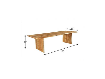 120" Brown Solid Wood Live Edge Sled Base Dining Table