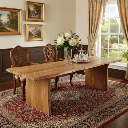 120" Brown Solid Wood Live Edge Sled Base Dining Table