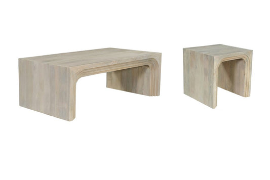 Set Of Two Natural Solid Wood Sled Coffee Table