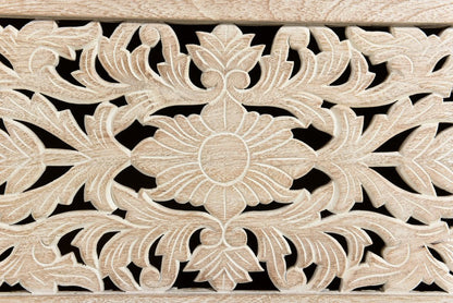 52" White Solid Wood Floral Ottoman With Storage