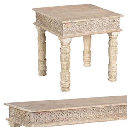 Set Of Three Natural Solid Wood Distressed Coffee Table