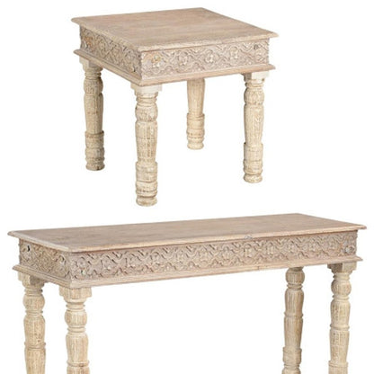 Set Of Three Natural Solid Wood Distressed Coffee Table