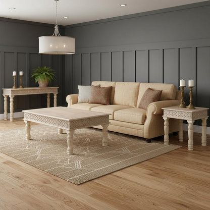 Set Of Three Natural Solid Wood Distressed Coffee Table