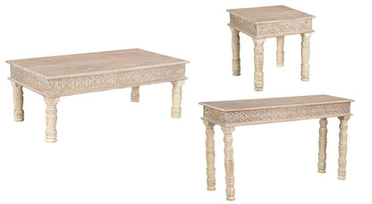 Set Of Three Natural Solid Wood Distressed Coffee Table