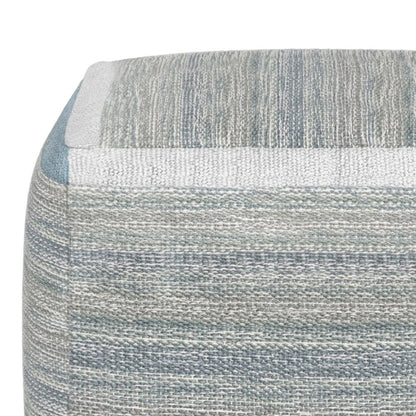 16" Blue Gray and Off White Cotton Abstract Cube Pouf Ottoman
