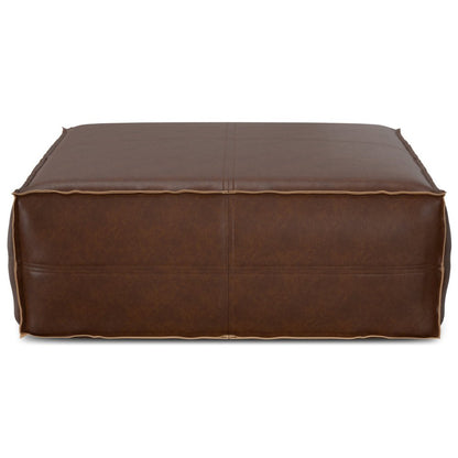 36" Dark Brown Faux Leather Pouf Ottoman