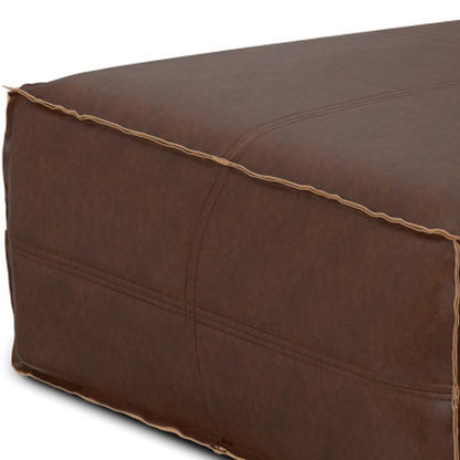 36" Dark Brown Faux Leather Pouf Ottoman
