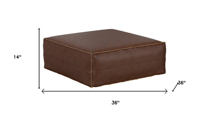 36" Dark Brown Faux Leather Pouf Ottoman