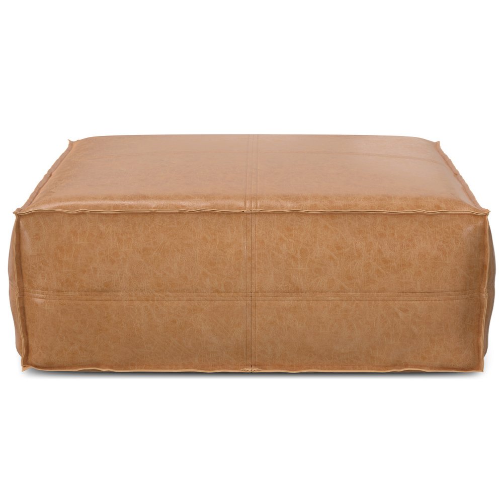 36" Brown Faux Leather Pouf Ottoman
