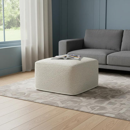 24" Ivory Boucle Pouf Ottoman