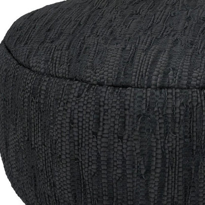 30" Black Genuine Leather Round Pouf Ottoman