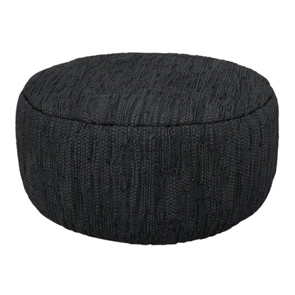 30" Black Genuine Leather Round Pouf Ottoman